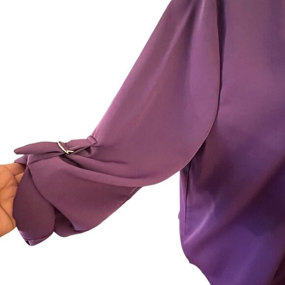 XL Purple Pullover Blouse with 3/4 Roll Tab Sleeves - Roswear, Excellent - Picture 5 of 5